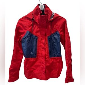 Women’s Red & Navy Colorblock Outdoor Jacket | Windbreaker Hiking Coat | Size XS